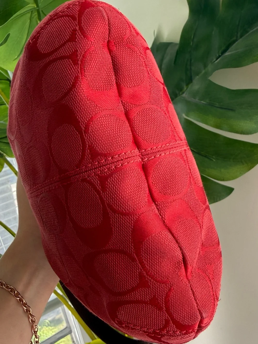 Coach Signature Monogram Red Brown Crossbody Bag Zip Vintage